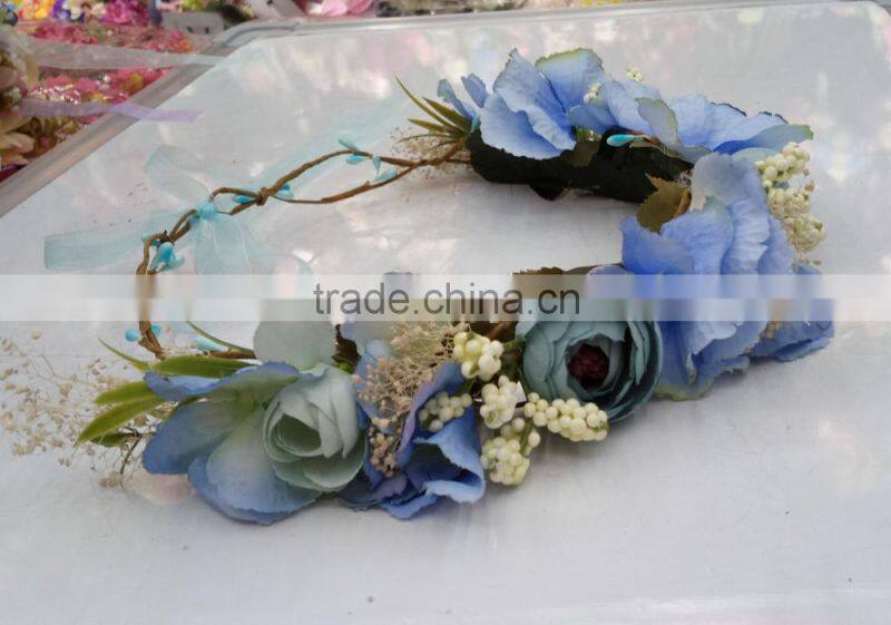 HL017 wholesale Fashion tiara flower crown headband for women wedding flower garland crown