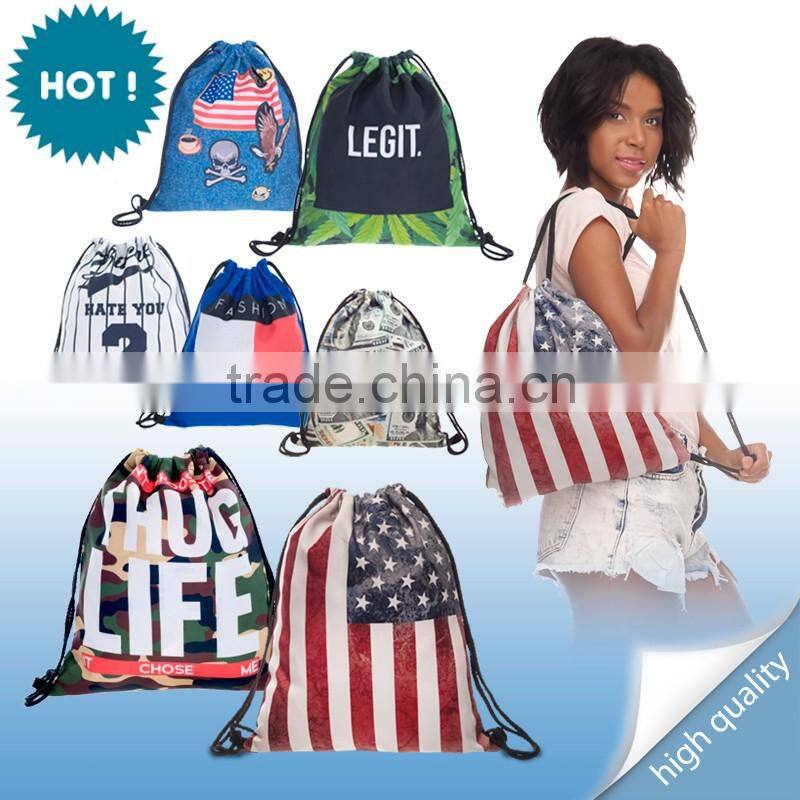 High Quality 3D Printed Cats Denim Duffel Drawstring Bag for Shoes