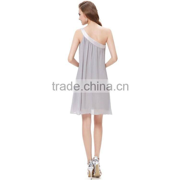 new trendy glamorous women dress chiffon layered sexy backless one-shoulder above knee prom dresses