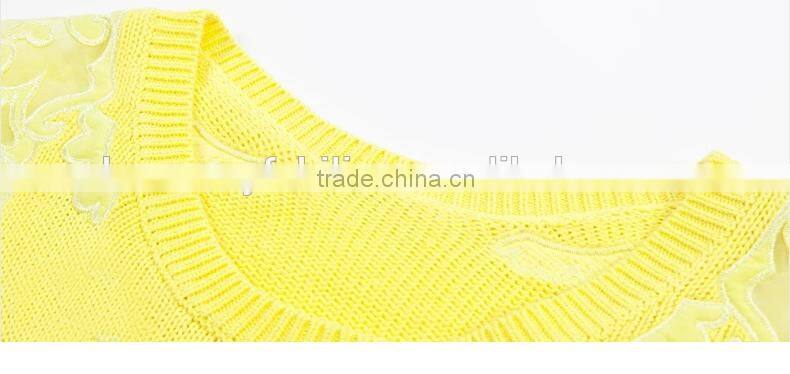 2015 hot sale korean fashion hollow lace bright colored sweater spring