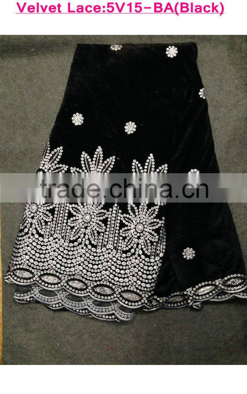 2015 popular style African velvet lace with sequins for girl dresses