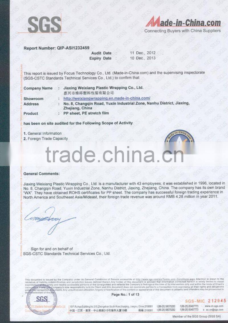 125mm~1000mm Plastic Wrap Clear LLDPE Stretch Film