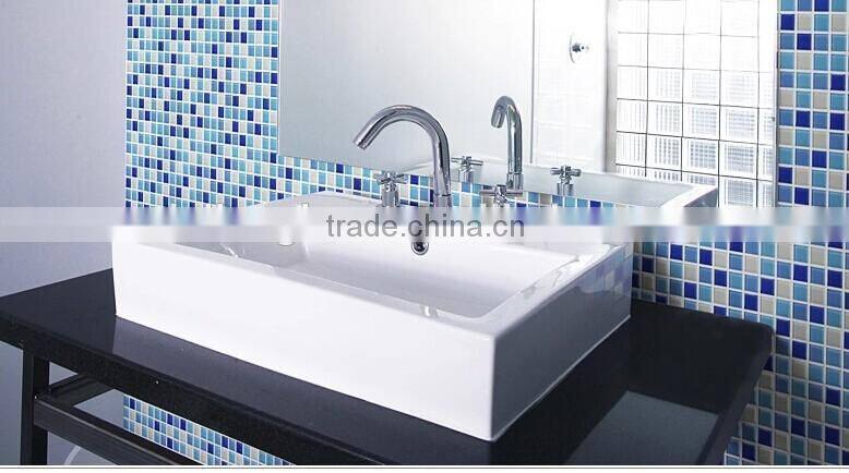 irregular shape blue color washroom material crystal glass tile