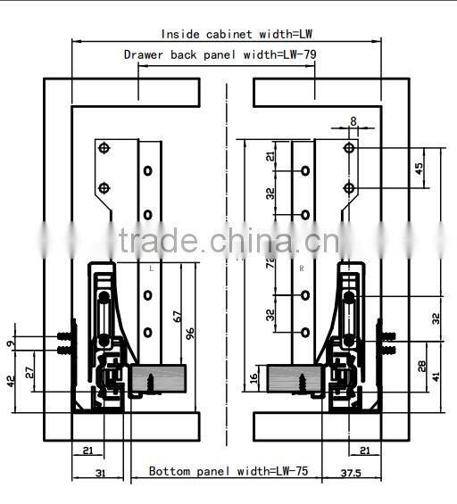Soft closing galvanized steel telescopic furniture drawer rails