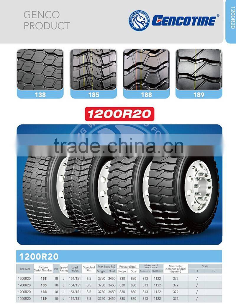 Top quality Gencotire Heavy load all steel radial truck tyre 12.00R20