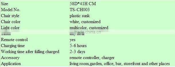 Rechargeale plastic led chair furniture for nightclub, bar