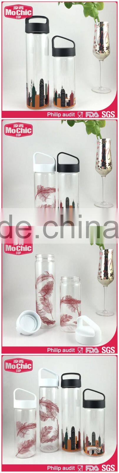 Mochic 350ML/500ML modern outdoor printing borosilicate glass water bottle