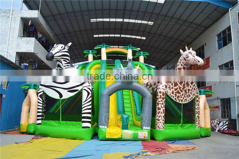 2016 New Design Inflatable Jungle Animals Bouncers House Slide Inflatable Zebra Slide Elephant Slide Giraffe Slide