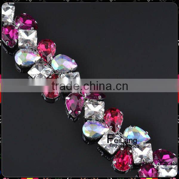 Feilang fuchsia color and rose color fancy stones chain,wedding dresses accessories