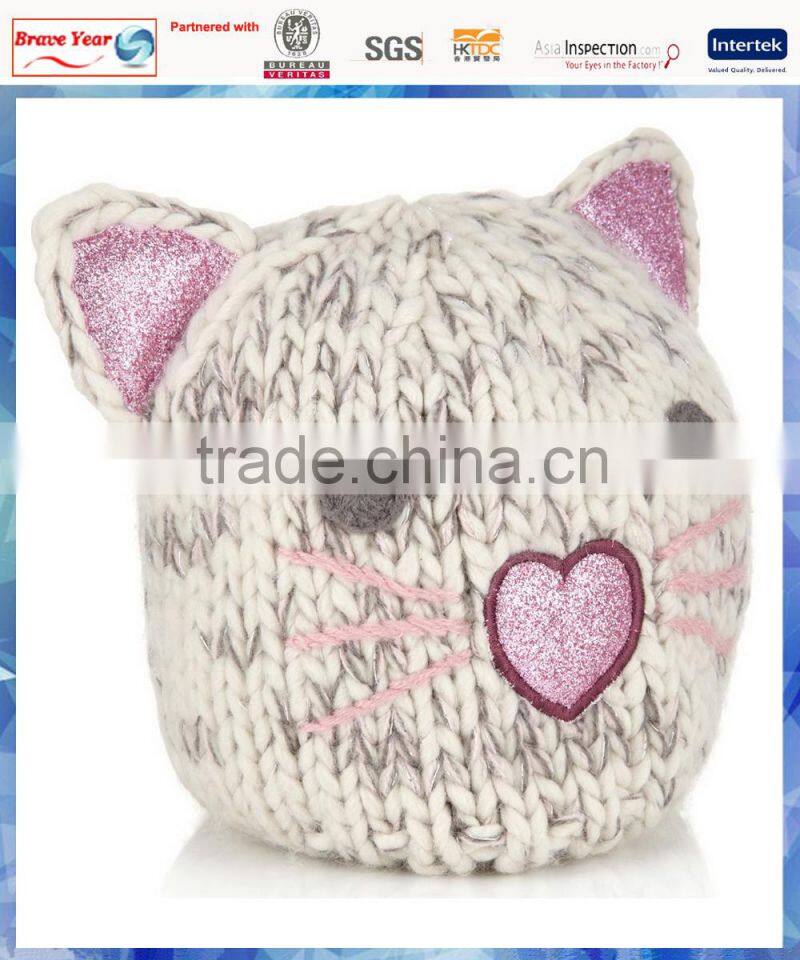 women beanie cat ears/cat winter hat/cat animal hat with sparkle ears and nose