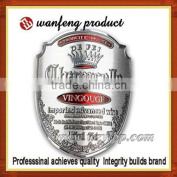 new design debossed wine label, 3D 2D metal logo wine lable
