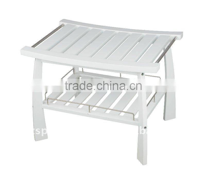 Bathroom Rubber Wood Waterproof Sanitary Table with Moistureproof Rack Shelf and Stainless Steel Wire Handle for Sanitary Ware