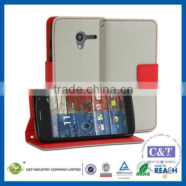 C&T Wallet Flip PU Folio Leather Cover Case Stand for Motorola Moto X