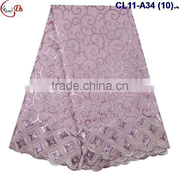 CL11-A34 (17) New arrival and good quality Organza lace fabric with big suquins for dress and clothes