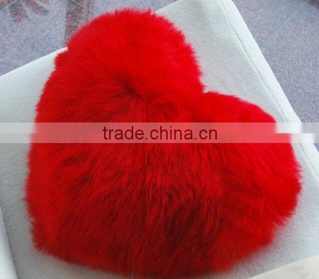 Bright Red Heart-shaped Wedding Merino Fur Pillows