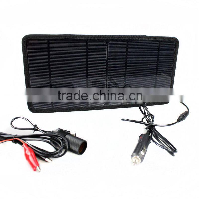 Best price 7w solar power charger for solar car battery maintenance,12V battery charging,cell phone and 5V USB port device.