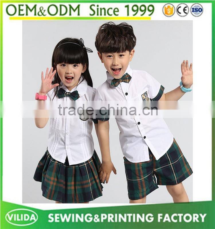England style kindergarten uniform fashion primary school sport uniform shirt with skirt or shorts