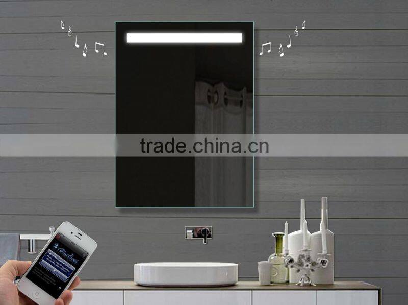 Framelss backlit led MP3 Bluetooth bathroom mirror with demister pad
