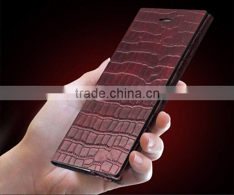 OEM manufacture crocodile pattern leather flip cover case for Huawei honor p6