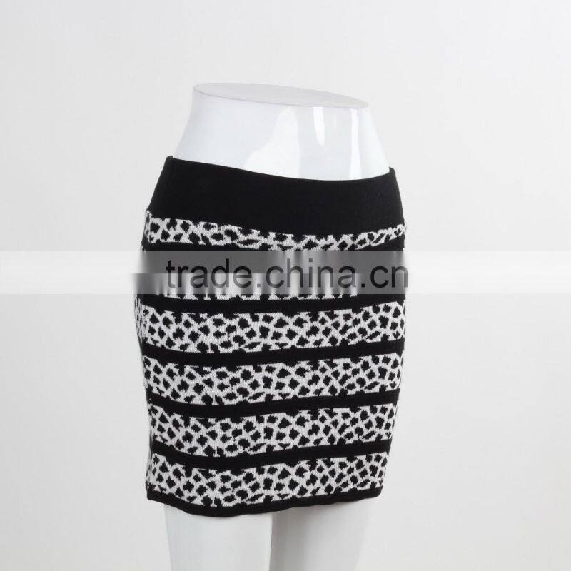 F5S43013 New Arrival Contrast Waistband Knit Skirt Women Stripe Mini Skirt