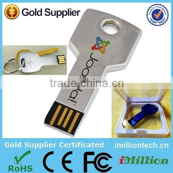 Silver 4GB Metal Key Shaped USB 2.0 Flash Drive, Golden key drive memory 4gb, Mini Metal Traveller Key