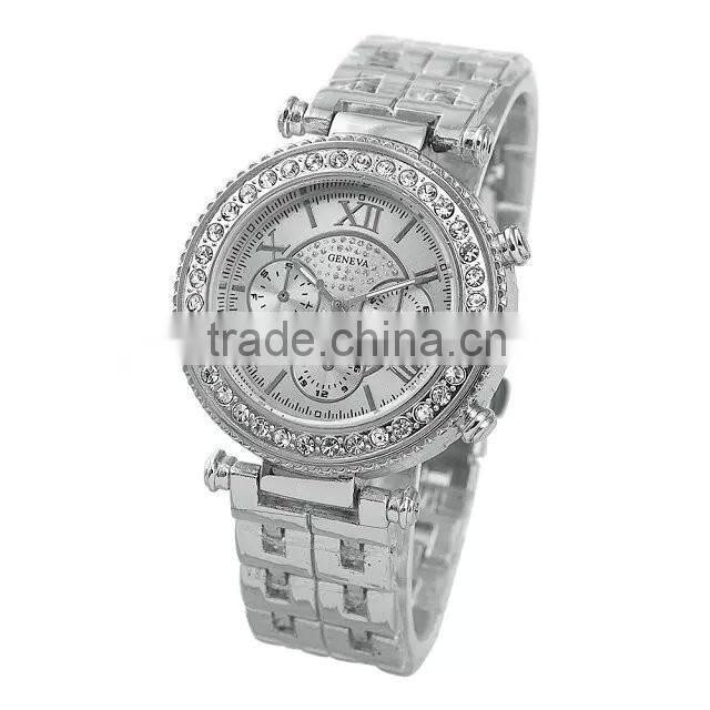crystal rhinestone roman numeral quartz stainless steel watch for women