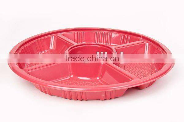 Disposable Plastic Round Large 5 Compartment Food Box Tray