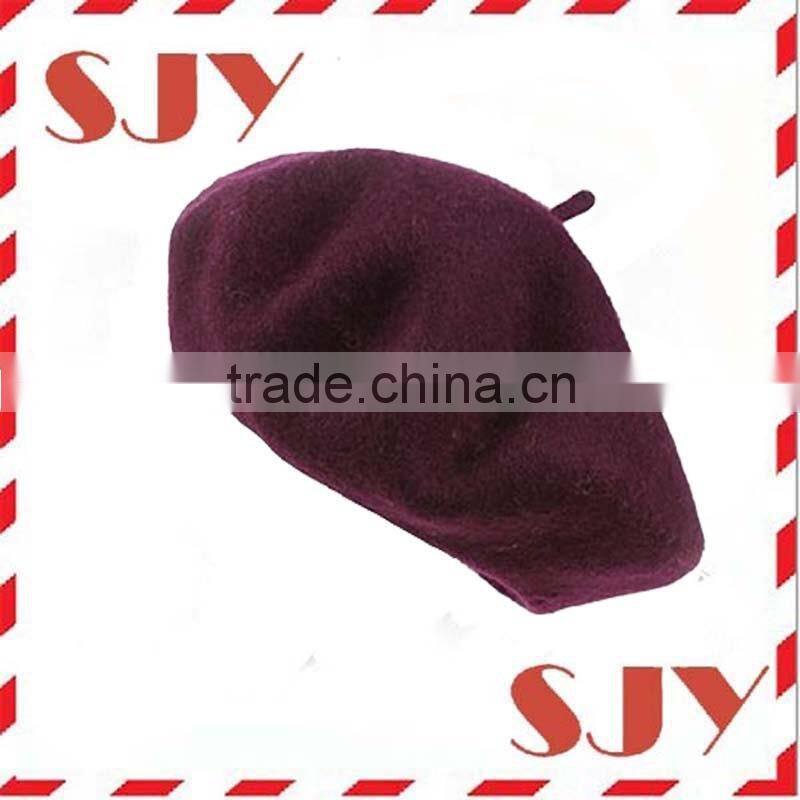 French Women's Wool Beret Hat with Self Flowers