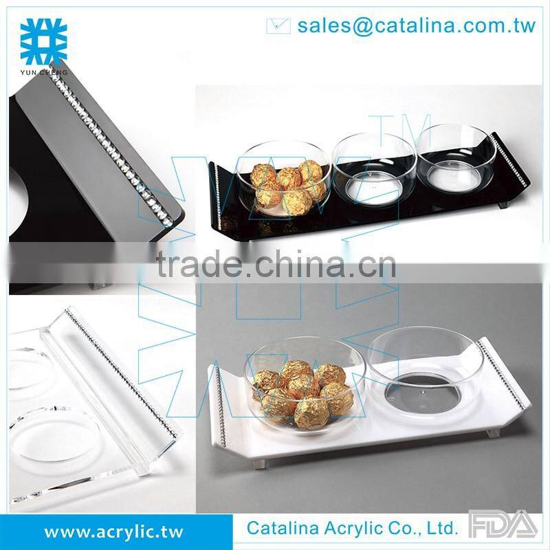 White Acrylic Serving Tray With 2pcs Small Bowl Diamond Chained Christmas & Wedding Decoration Plastic Food Tray