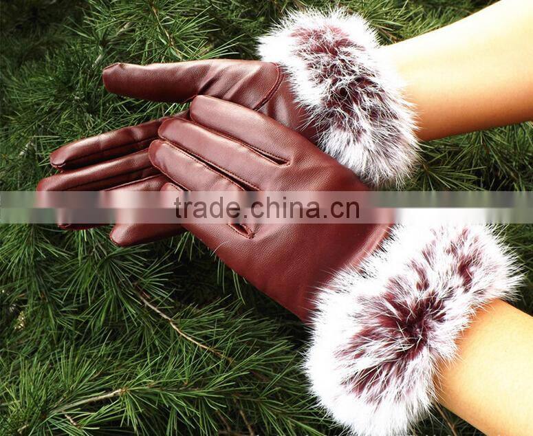 Korea Style Full Finger PU Material Winter Keep Warm and Velvet Cycle Gloves for Woman