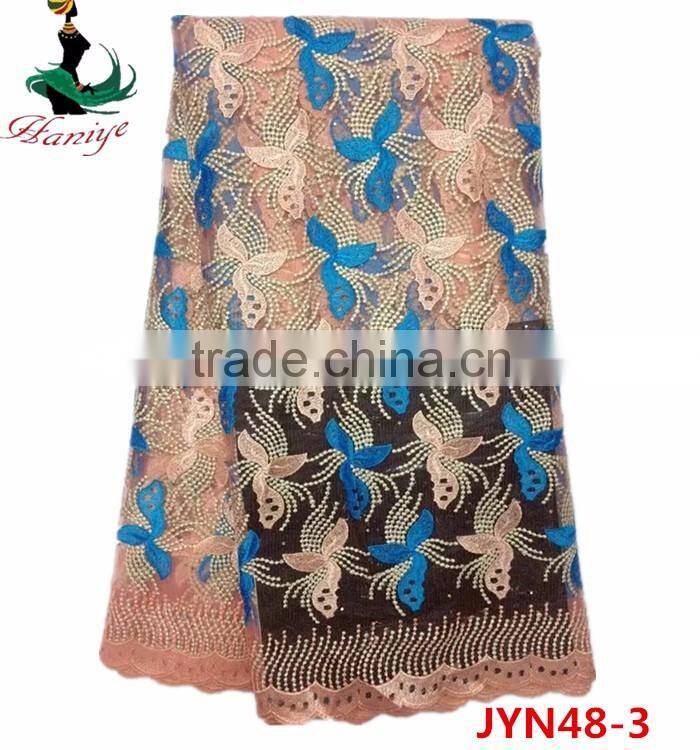New arrival French net lace fabric, African tulle lace fabric with stones JYN48