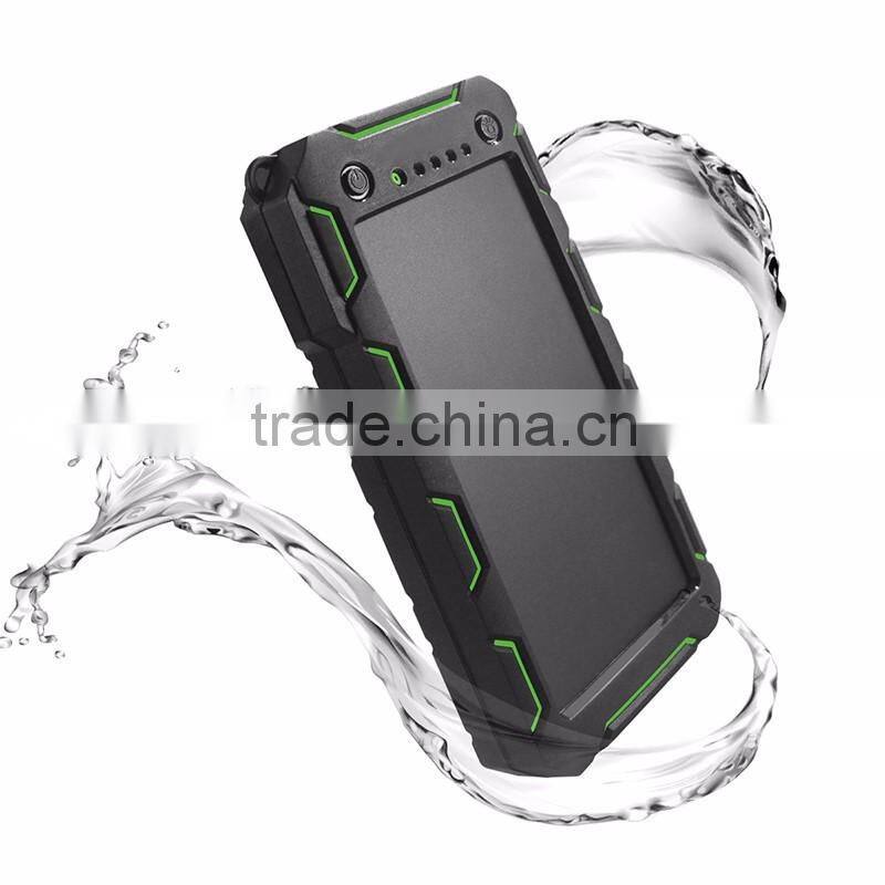 Real capacity 15000mah waterproof solar cell power bank portable charger for iphone xiaomi power bank