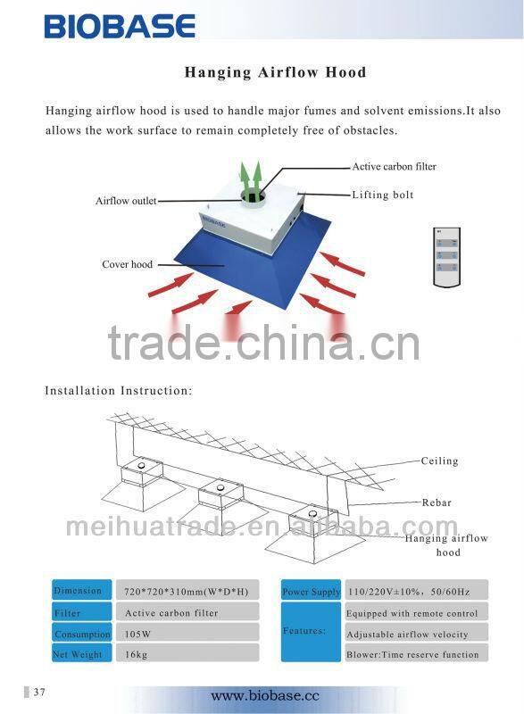 Laboratory Hanging Airflow Hood with active carbon filter