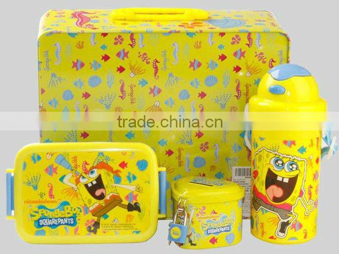 Tin box packing money box water bottle and lunch box set kids gift set