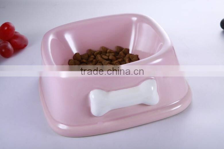 Hot sale round shape ceramic pet bowl ,pet feeder bowl with bone printed pet accessories wholesale china
