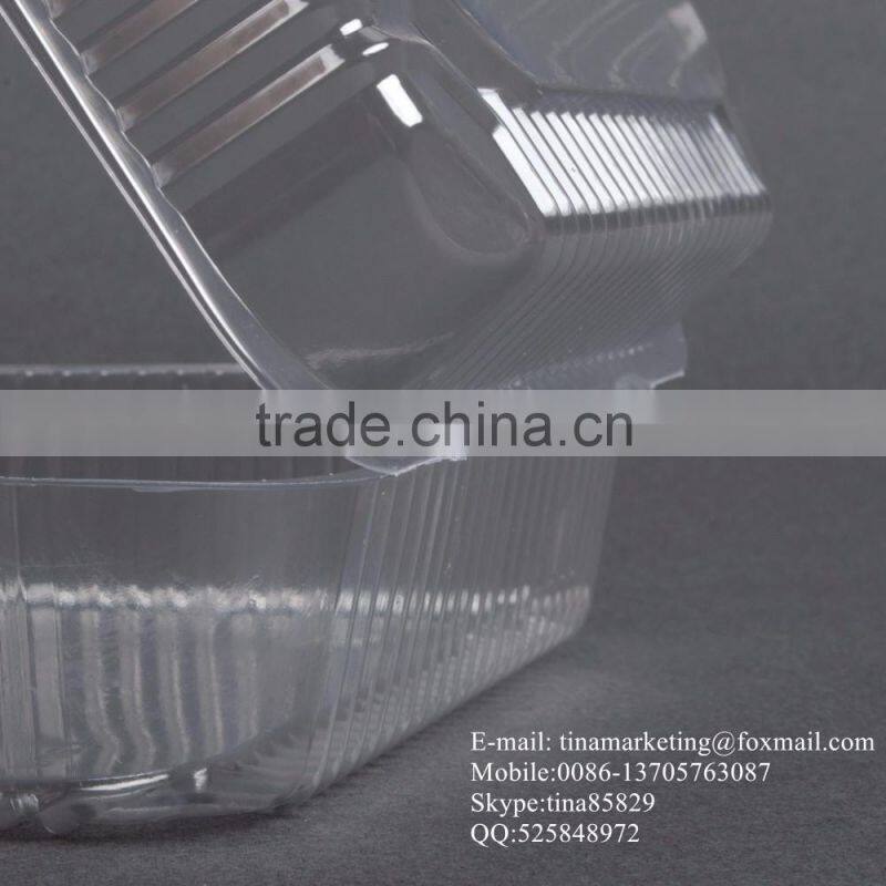 Square Clear Hinged Clamshell Type Plastic StayLock Medium Food Container for Salad, Muffins, Cake, Pastry and Fruit Packaging