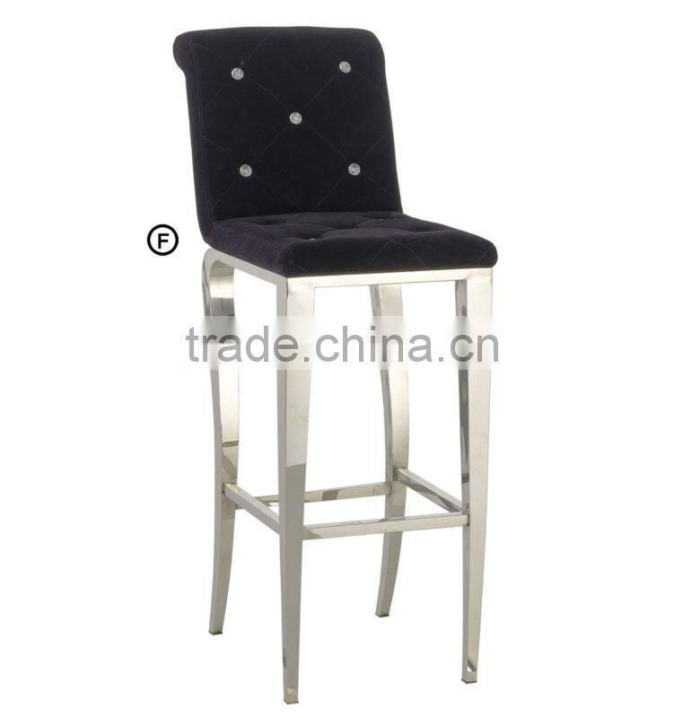 Black fabric modern style high bar chairs with metal legs