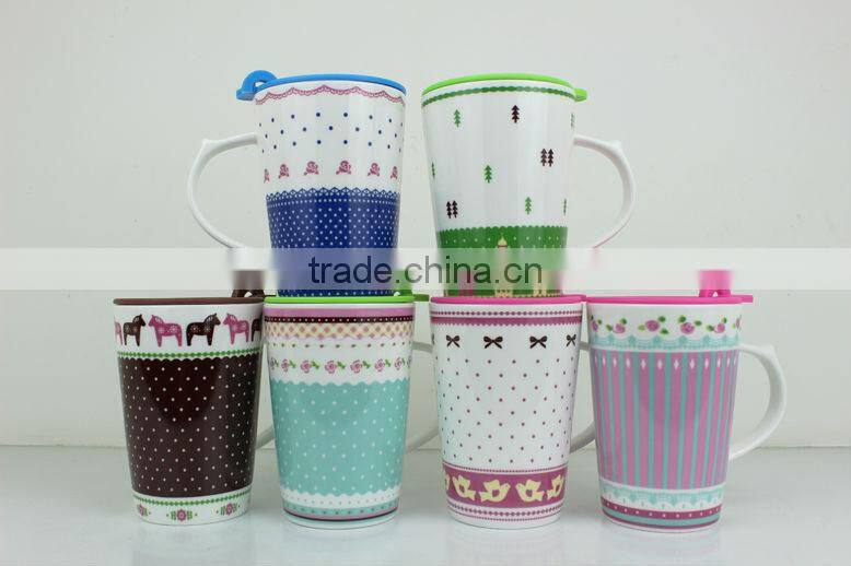 350ml ceramic coffee mug rubber lid for promotional