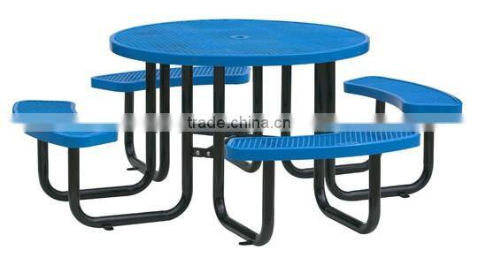 Perforated metal outdoor table and bench steel picnic table
