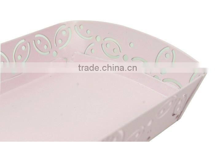 Metal Carved Hollow Flower Pattern Desk Organizer Pen Holder Tray