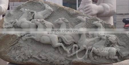 Garden decoration marble stone carving animal horse relief wall art
