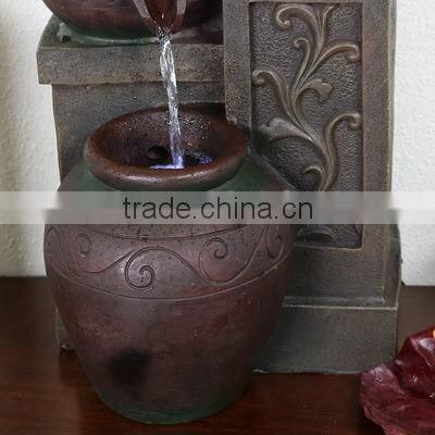 Tiered Pottery Tabletop Water Fountain with LED Lights