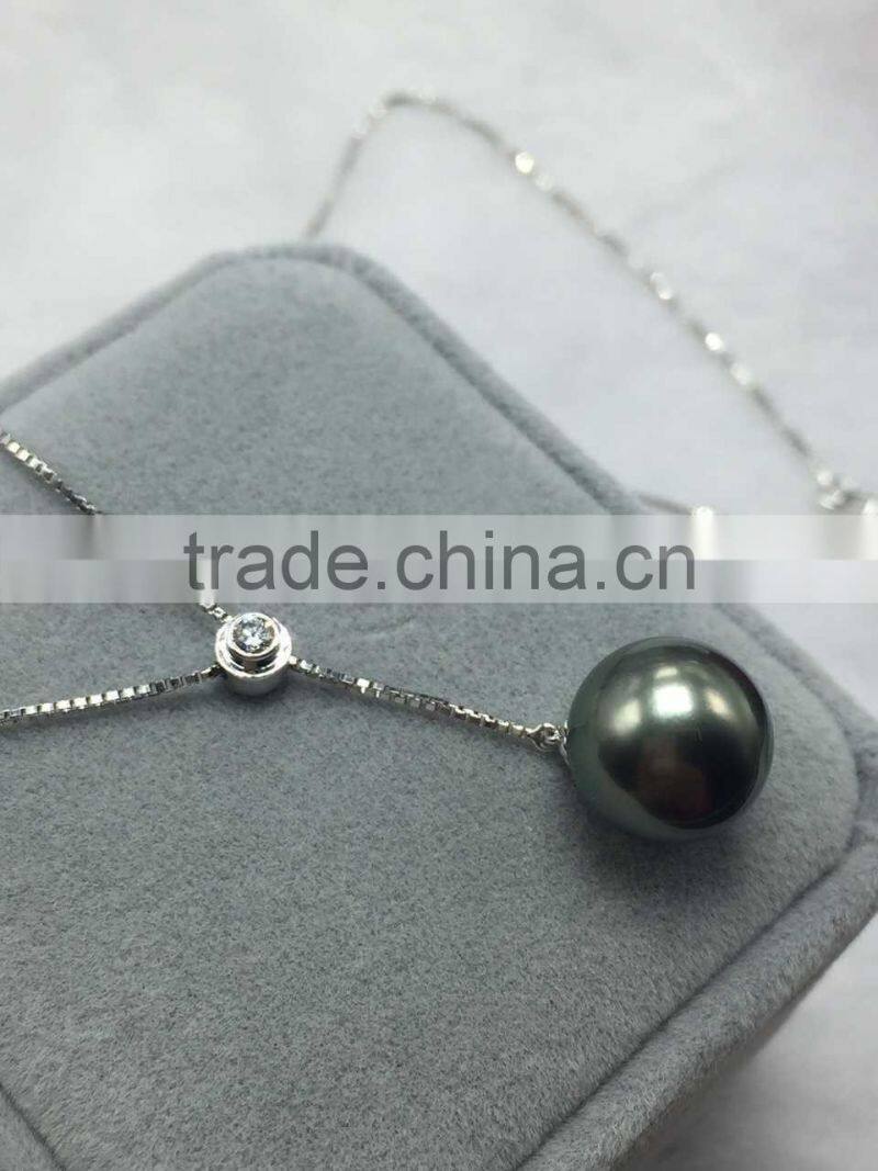 wholesale 10mm round tahitian peacock green pearls pendant necklace