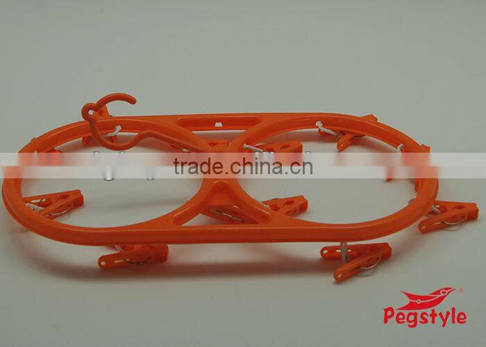Double loop colorful plastic hanger with 14pegs