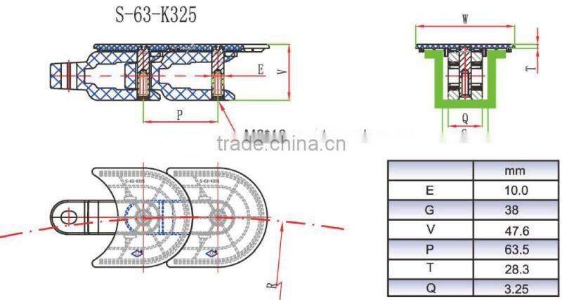 Easy clean POM plastic or stainless steel plate sushi conveyor belt for food