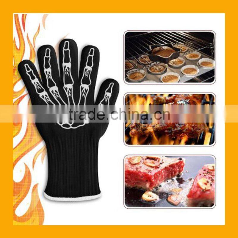 14'' Long Extrem Heat Resistant Oven Gloves with Skeleton Design As Halloween Gift Best Halloween Gloves
