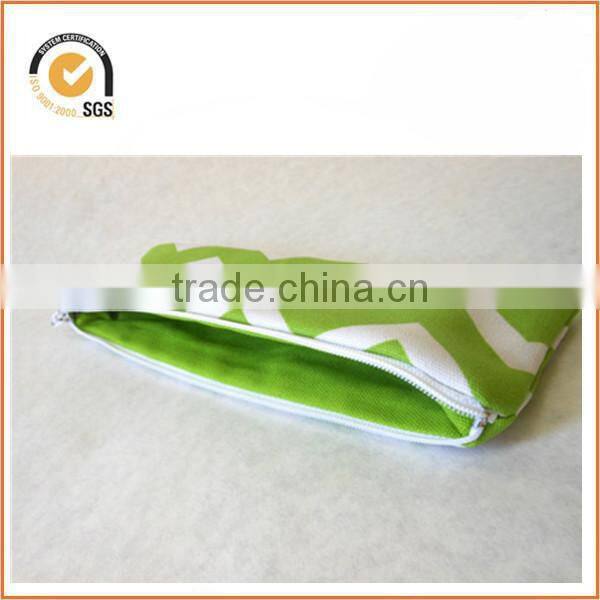 Canvas Pencil Case Zipper Pouch - Lime Green Chevron with White Zipper By Chiqun Dongguan Chiqun CQ-H01086