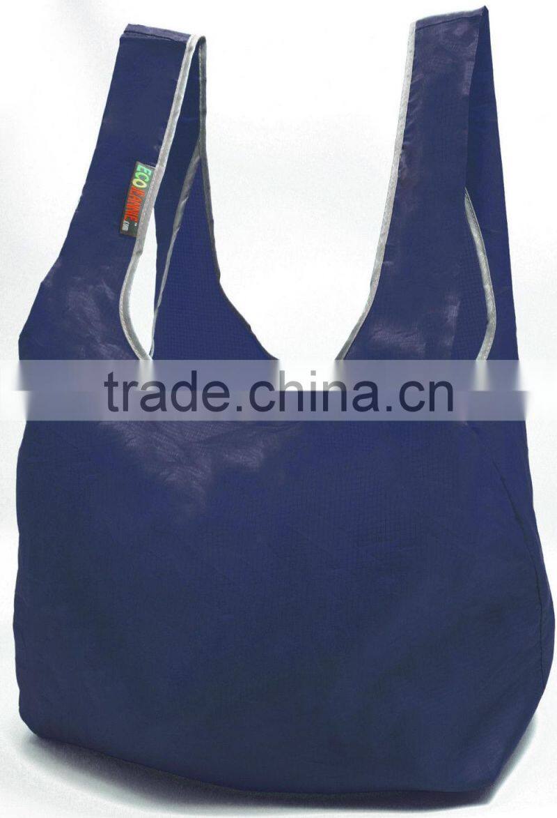 NEW Eco Friendly Ripstop Nylon Foldable Reusable Bag Grocery Shopping Tote Bag with velcro on the top of the handles