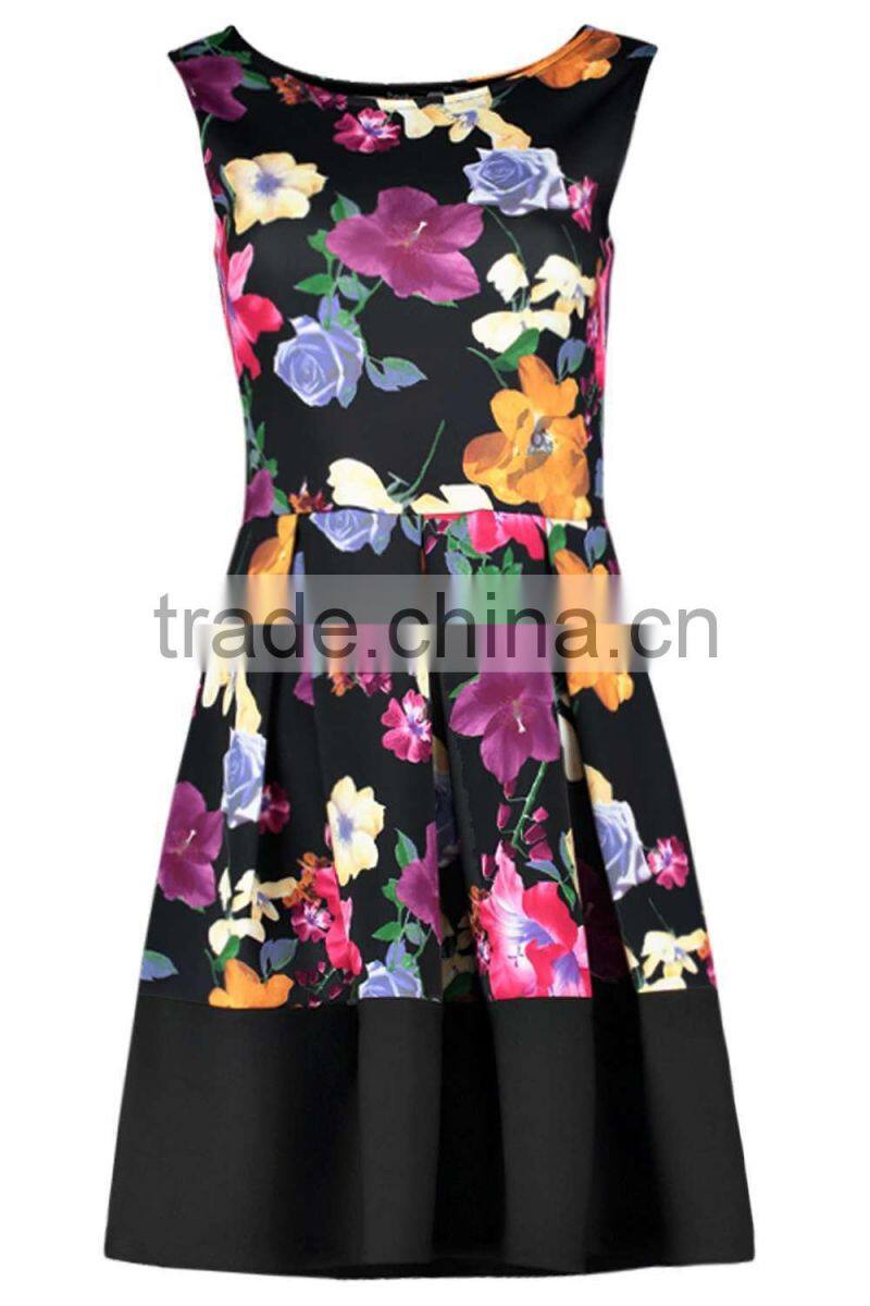 2015 Fashion women dress/floral printing dress design/young lady dress