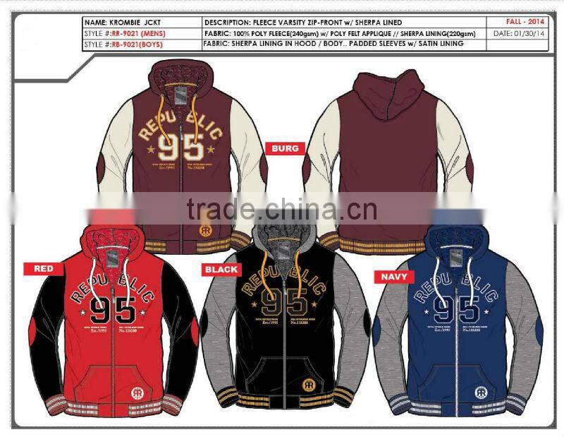 2014 Stock Boys / mens / big mens polyester winter sherpa lined fleece jacket /coat